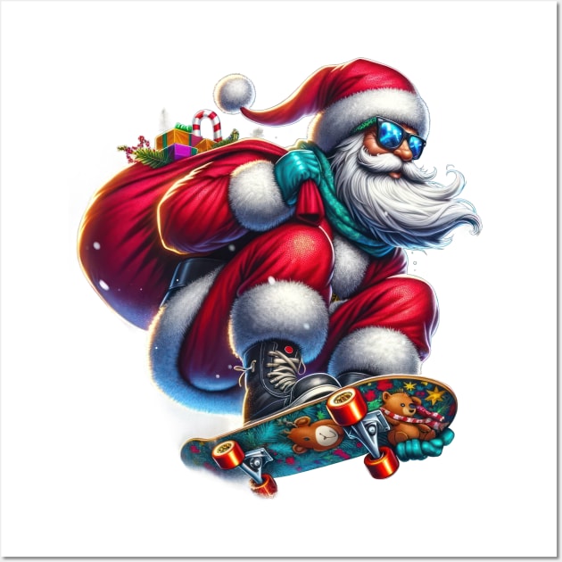 Skateboarder Santa Wall Art by TooplesArt